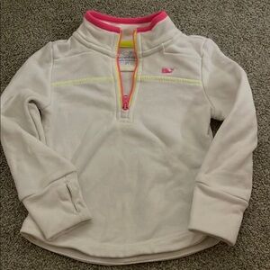 Vineyard Vines Girls White and Pink Quarter-Zip Top